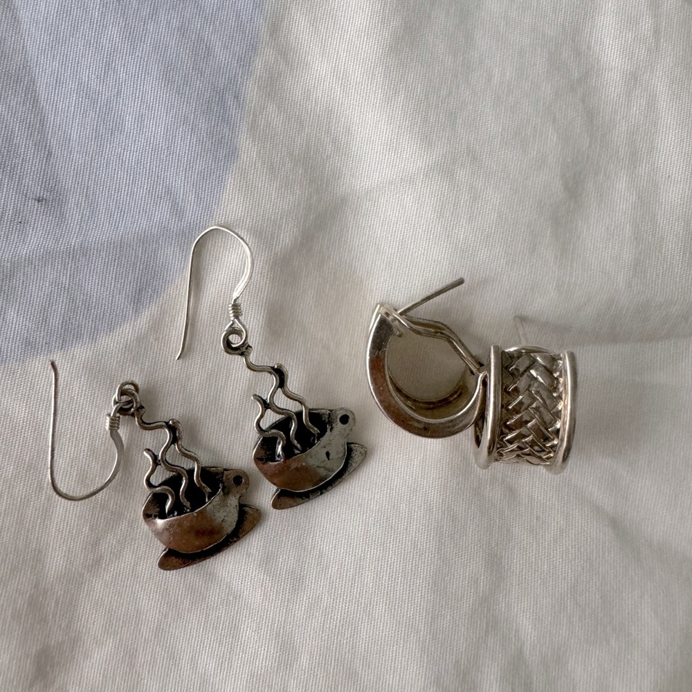 Sterling Silver Hoops and Coffee Earrings